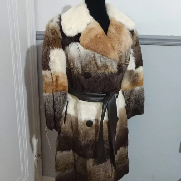 70s vintage multi color dyed rabbit fur coat.